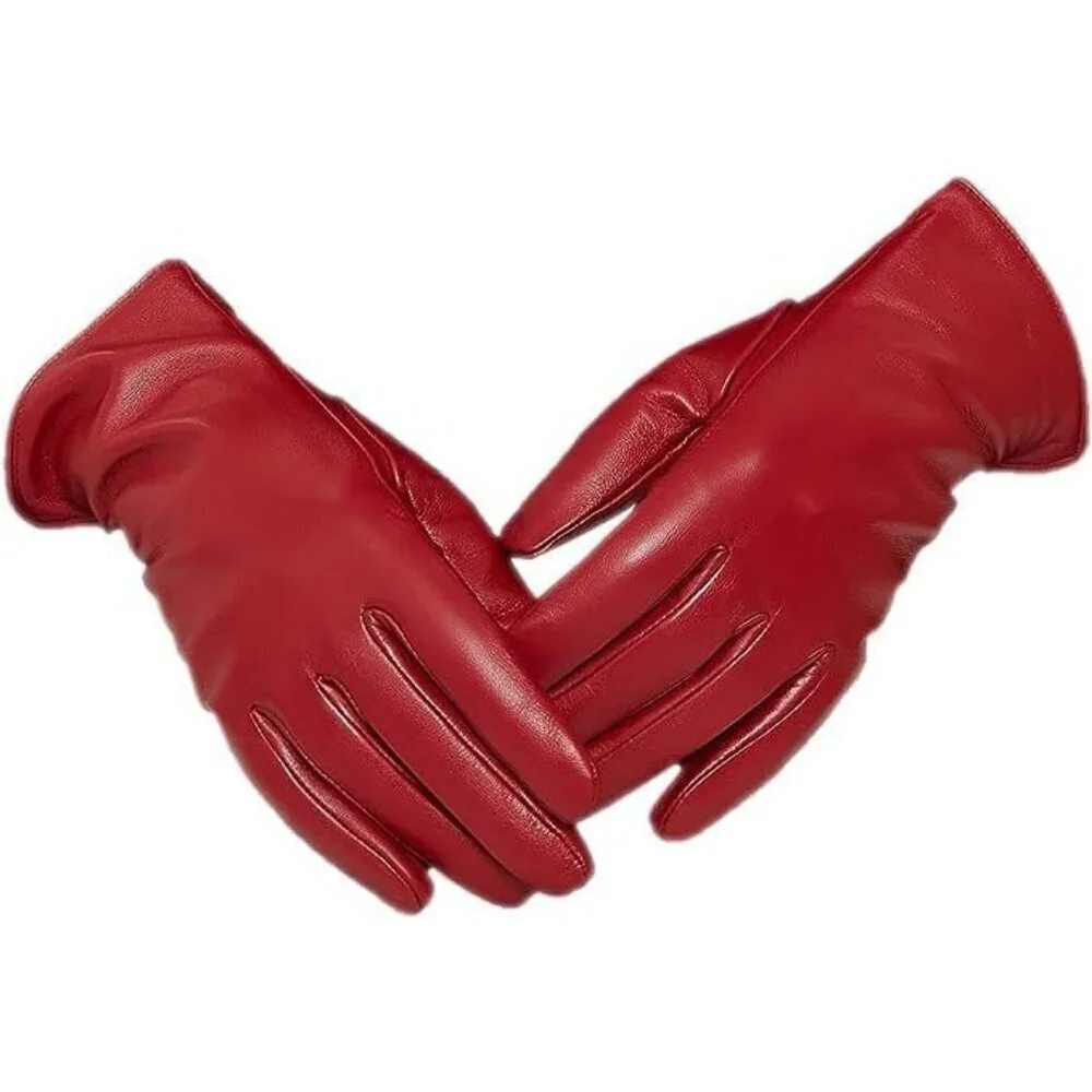 Women’s Leather Gloves Genuine SheepSkin Leather Cold Weather Cashmere Red