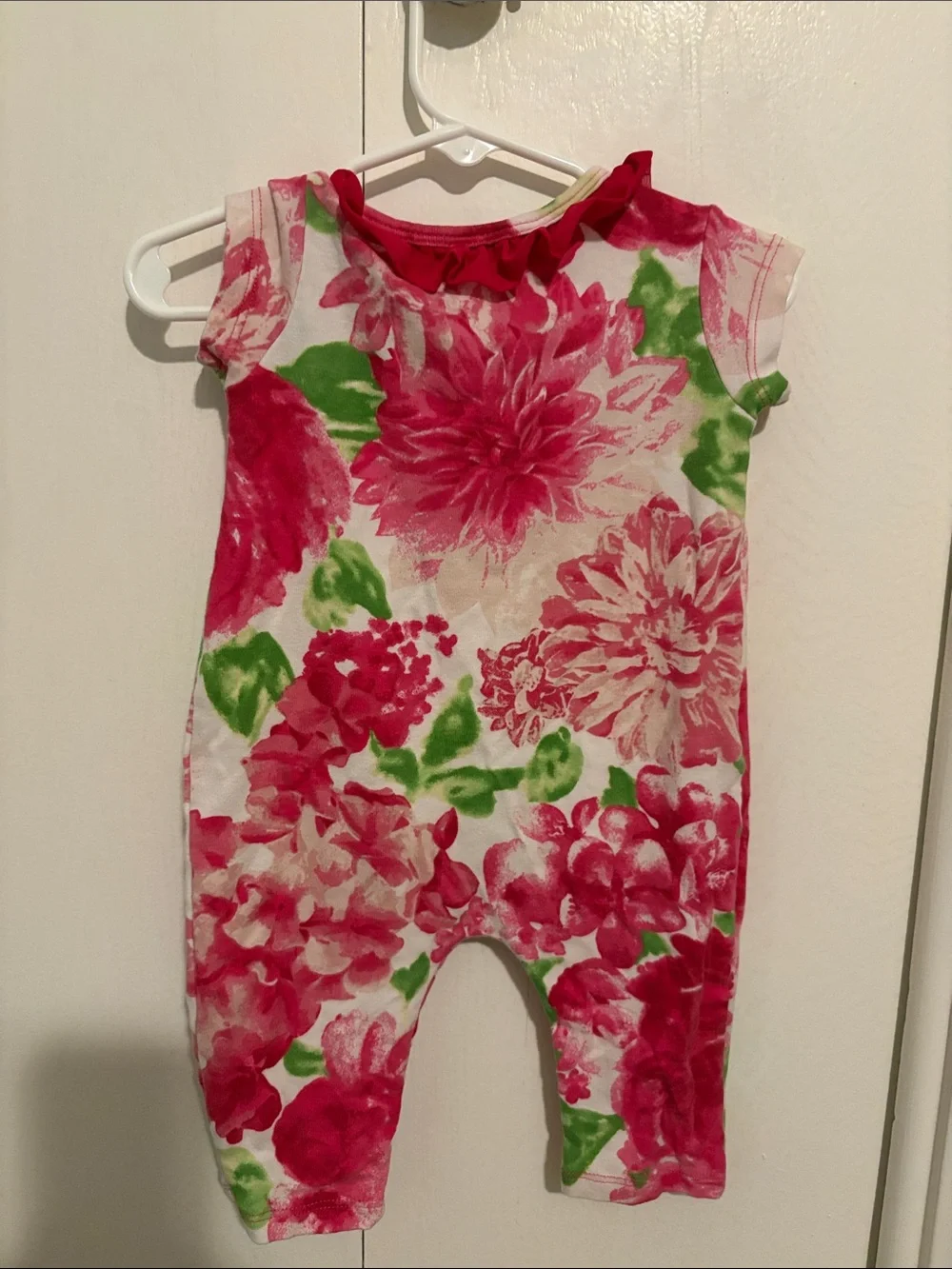 Giggle Moon Pink & Green Floral Ruffle One-Piece