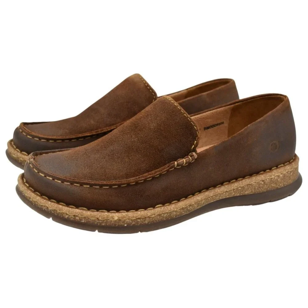 Born Men 8.5 Baylor Brown Glazed Ginger Distressed Suede‎ Slip On Casual Shoes