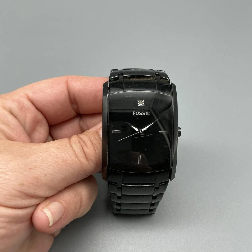 Fossil FS4159 Mens Watch 35mm Black Stainless Bracelet New Battery 6.5