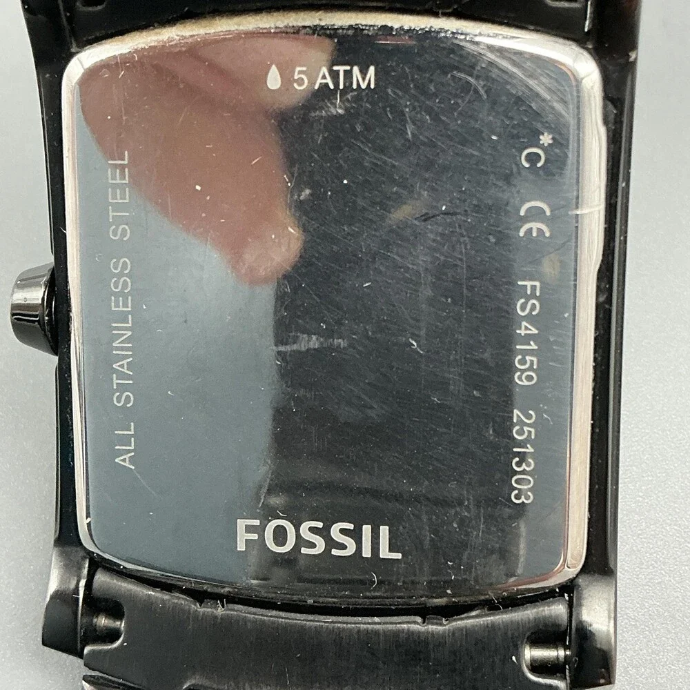 Fossil FS4159 Mens Watch 35mm Black Stainless Bracelet New Battery 6.5