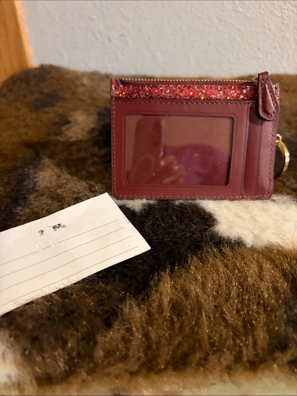 Coach Glitter Zip Card Case in Sparkling Red