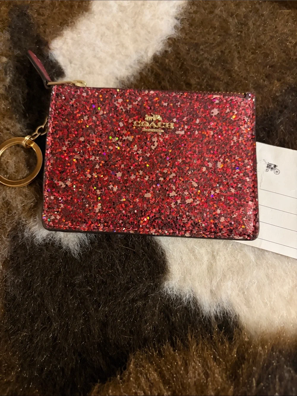 Coach Glitter Zip Card Case in Sparkling Red