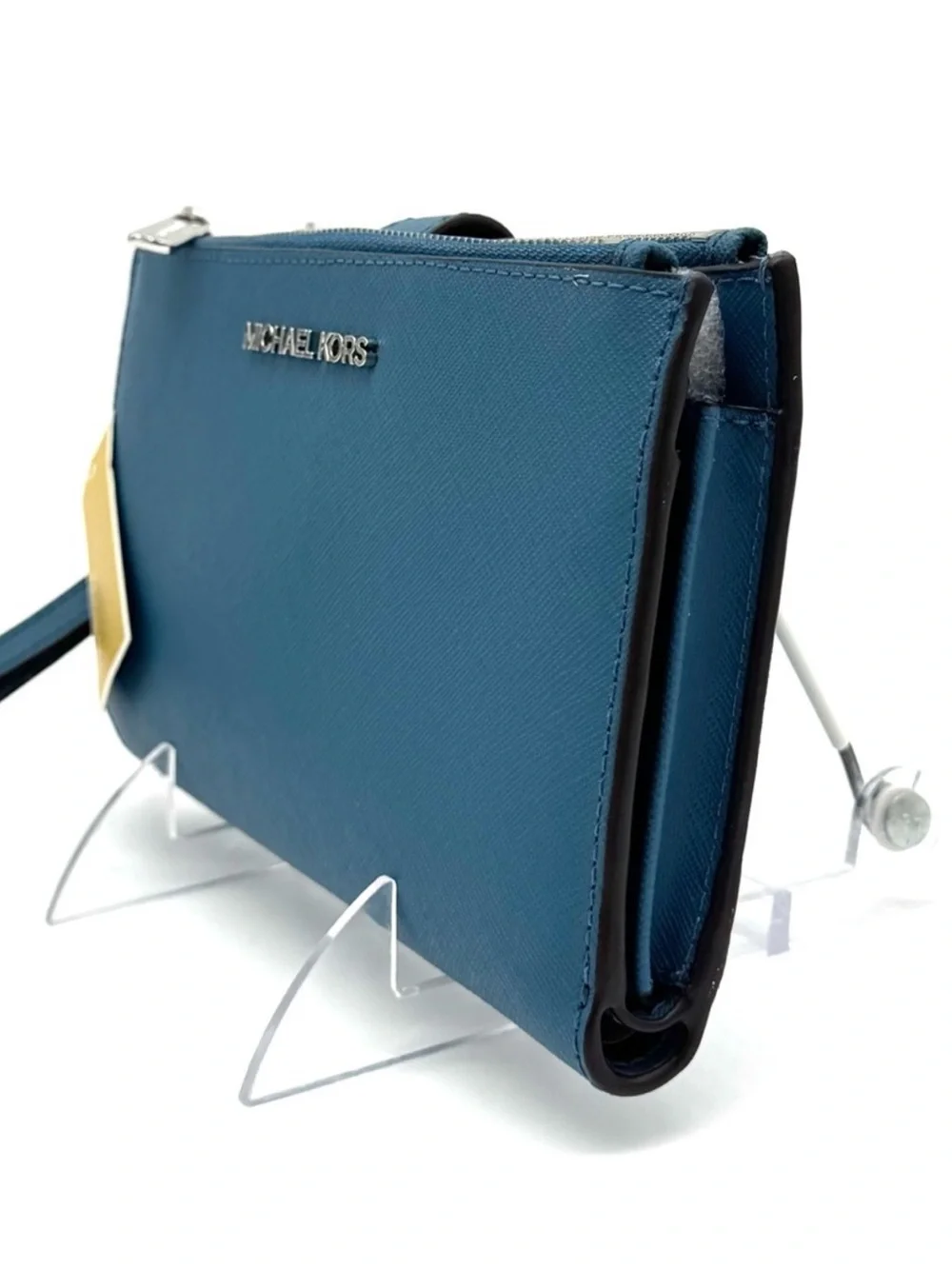Michael Kors Teal Saffiano Zip Wristlet Wallet