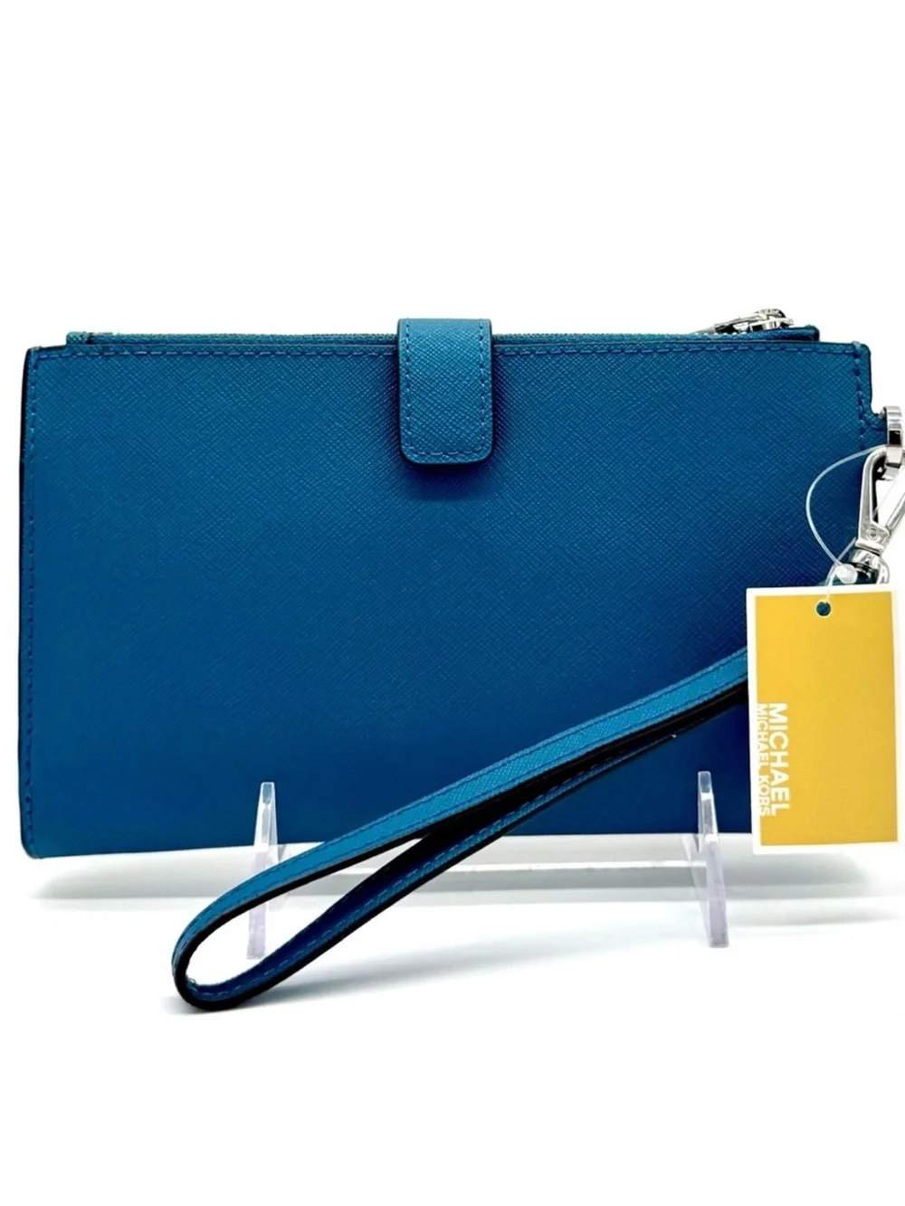 Michael Kors Teal Saffiano Zip Wristlet Wallet