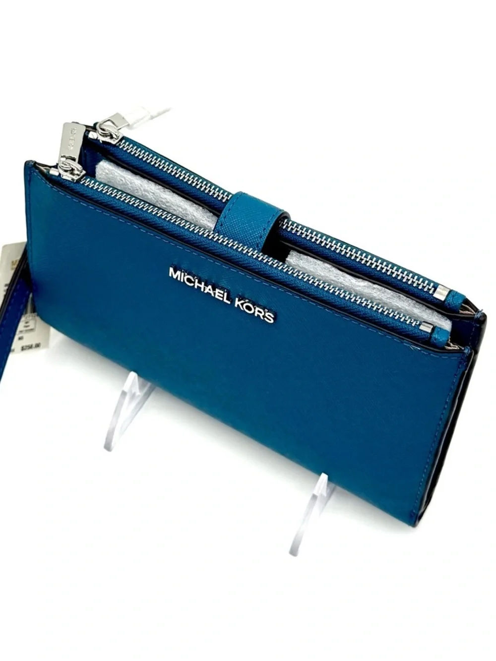 Michael Kors Teal Saffiano Zip Wristlet Wallet
