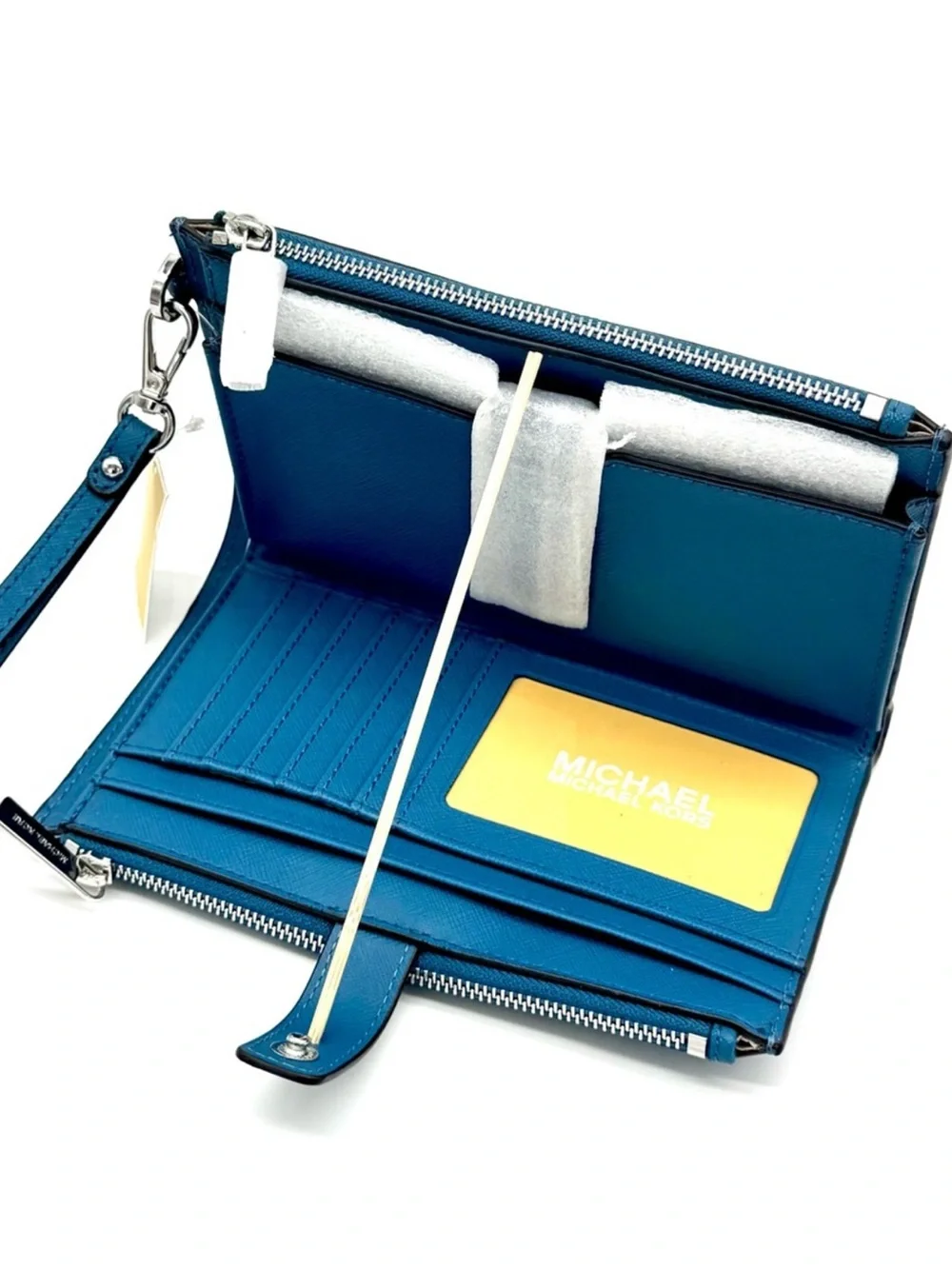 Michael Kors Teal Saffiano Zip Wristlet Wallet