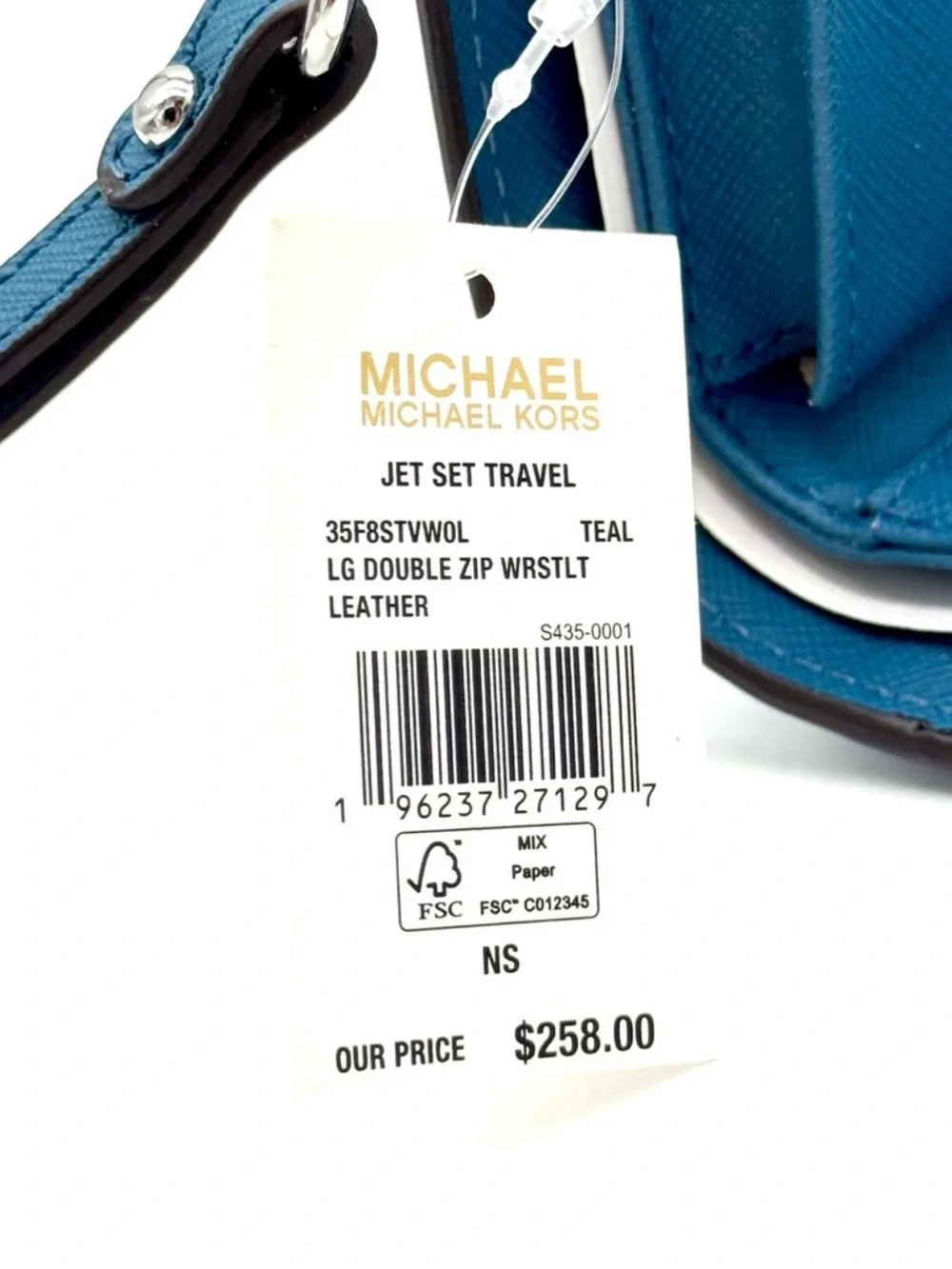 Michael Kors Teal Saffiano Zip Wristlet Wallet