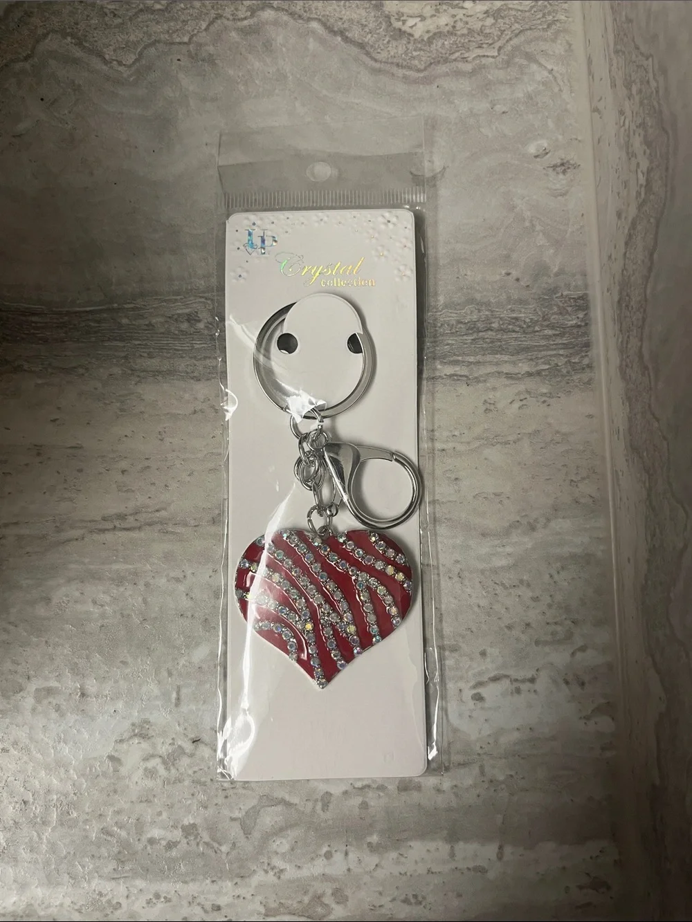 Red Heart Keychain with Rhinestones