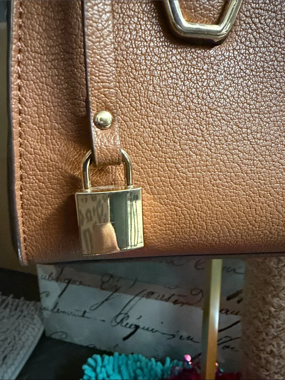 Classic Structured Women’s Satchel in Tan with Gold Hardware