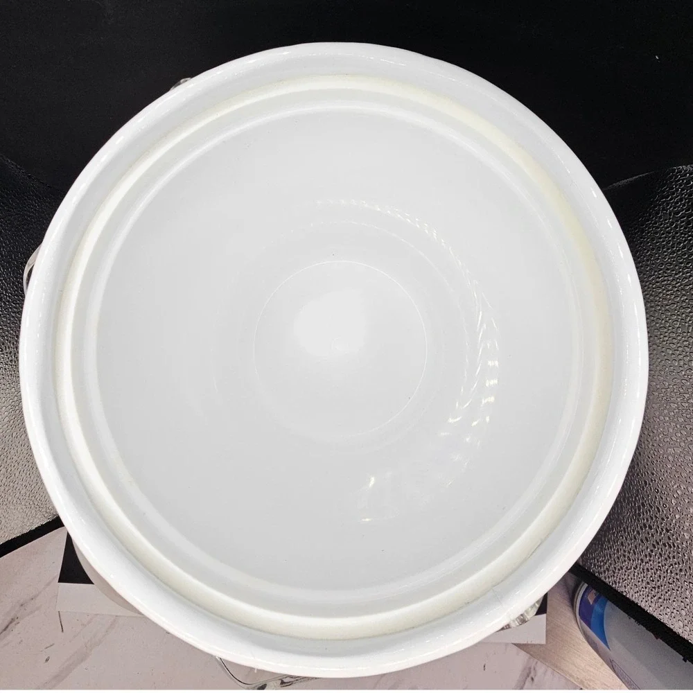 Vintage 1960s Ice Bucket White‎ Enamel Floral Lucite Handle MCM Barware