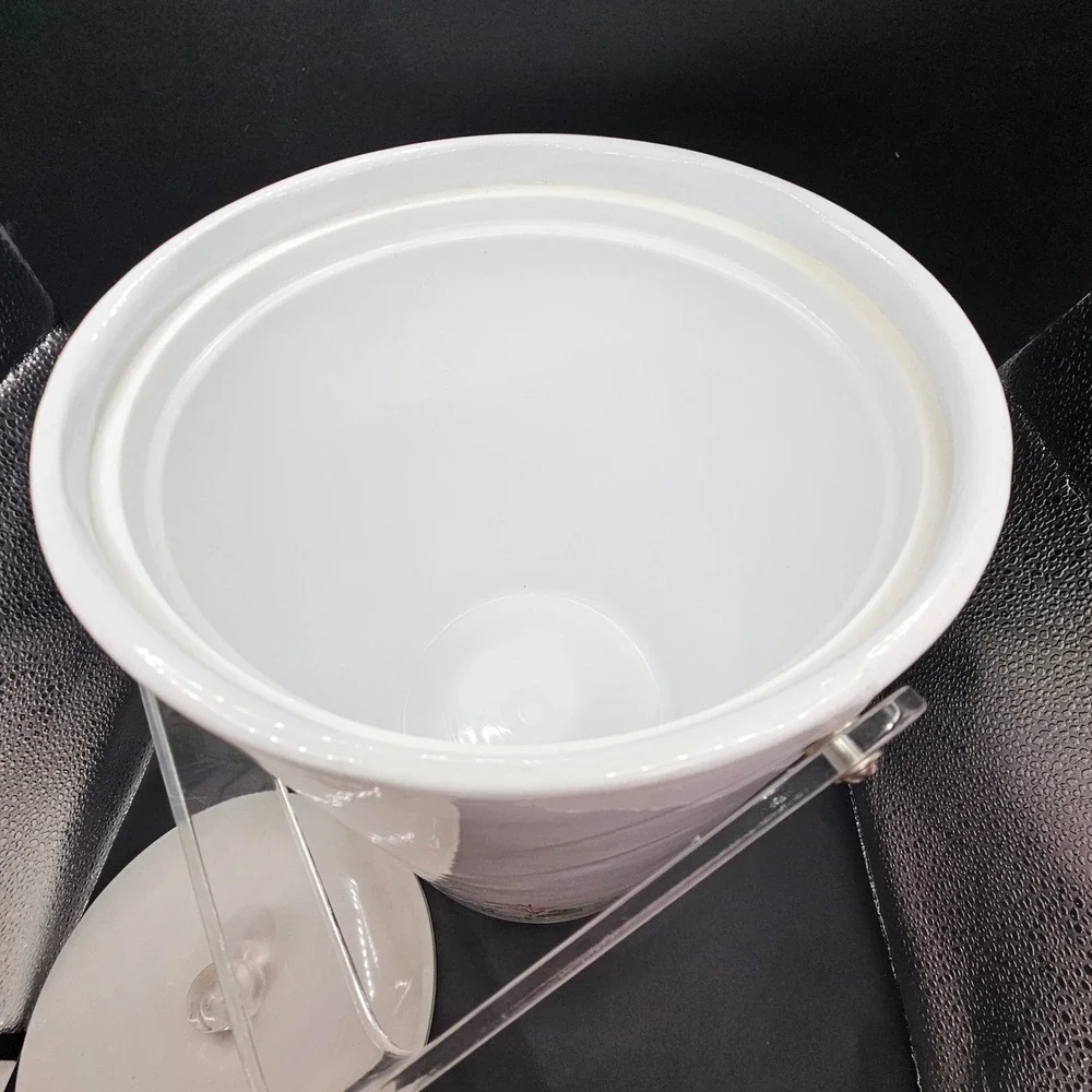 Vintage 1960s Ice Bucket White‎ Enamel Floral Lucite Handle MCM Barware