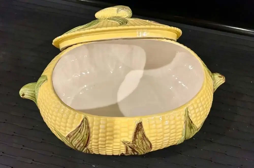 Vintage Hand Painted Ceramic Corn Tureen with Lid by Jean B 1980