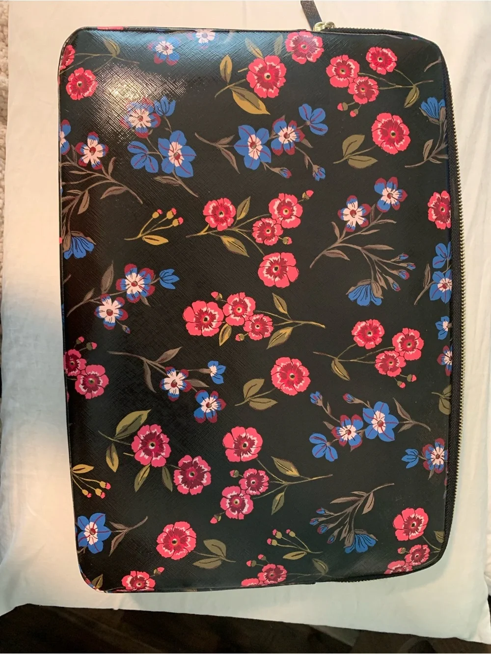 kate spade Black Floral Laptop Sleeve with Pink and Blue Blooms