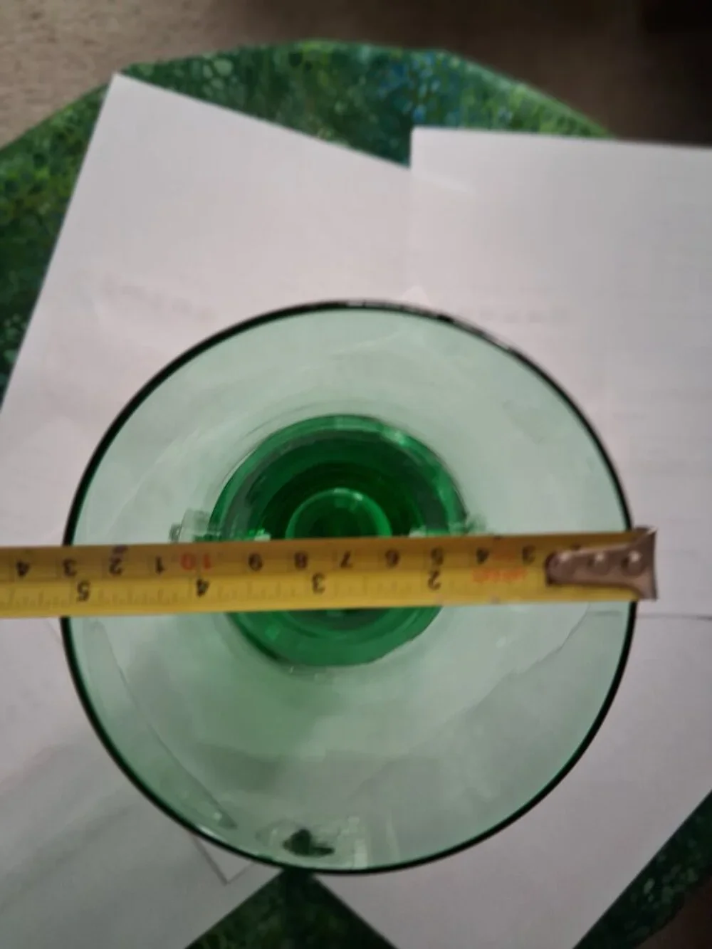 Green Vase with clear glass handles 10 1/4