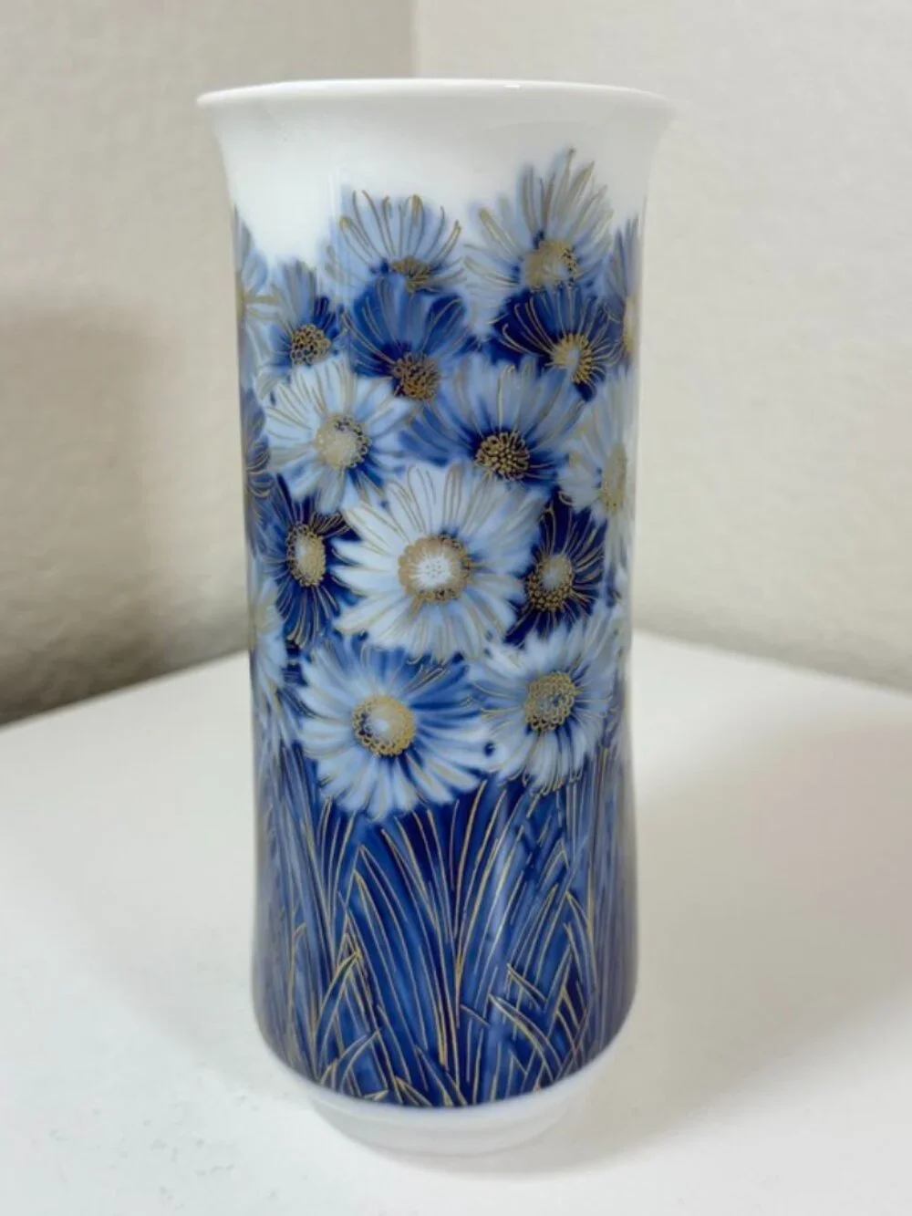 VTG AK KAISER 7in Futura Vase K. Noosek W Germany Porcelain Blue White Gold MCM