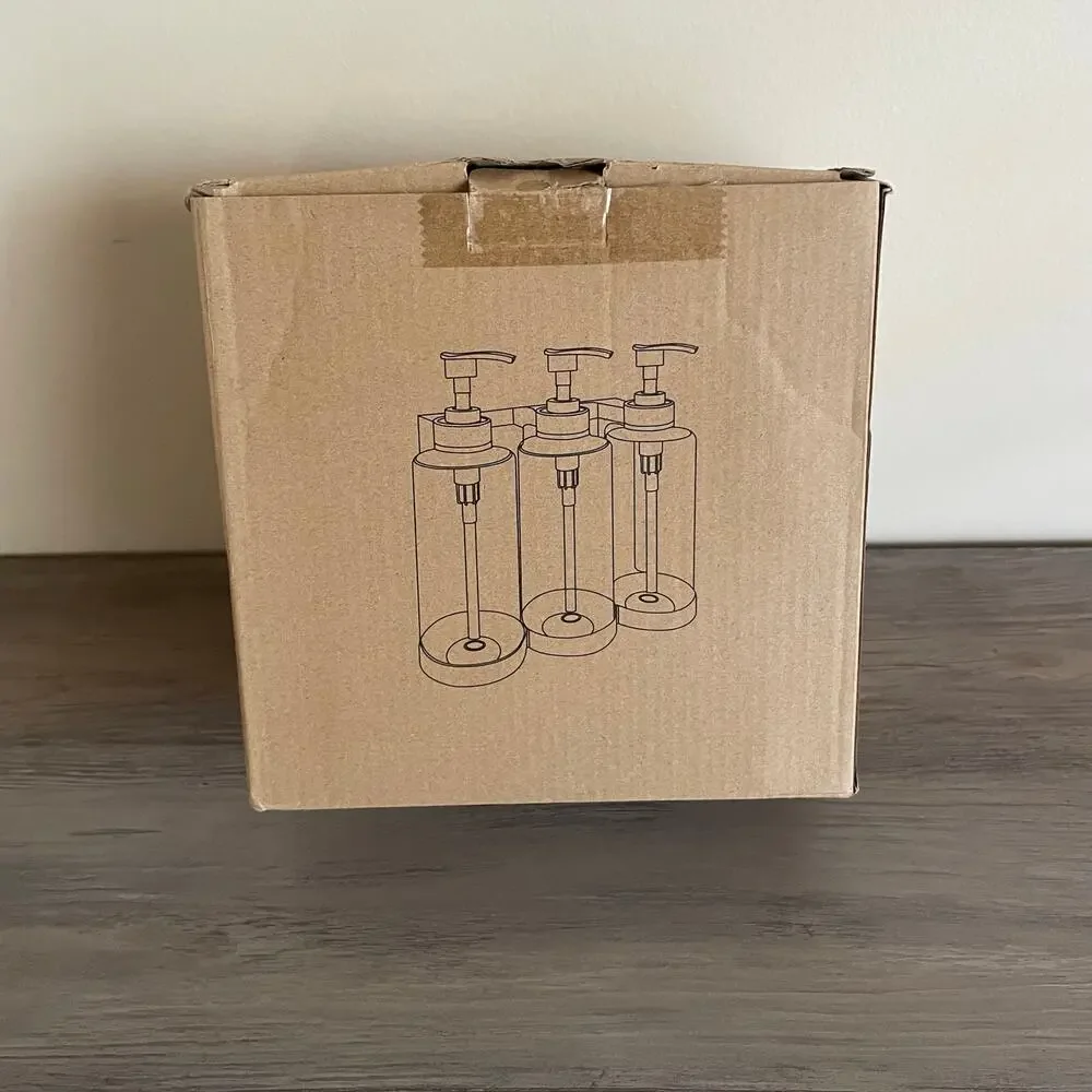 Shampoo Conditioner Body Wash Soap Dispenser Waterproof Labels Brown 3 Bottles
