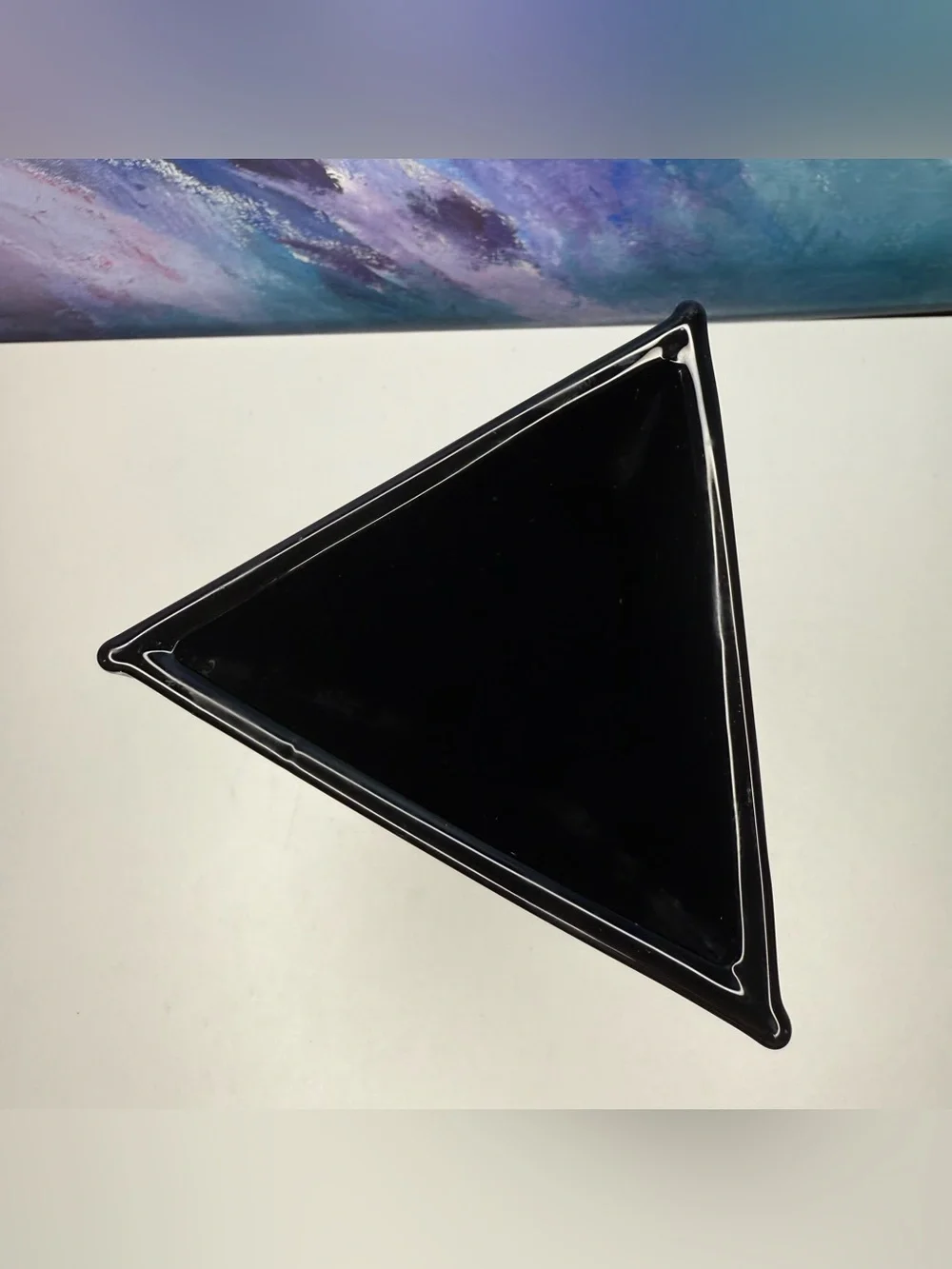 New Martinsville Black Glass Vase Triangular Triangle Art Deco Antique Vintage