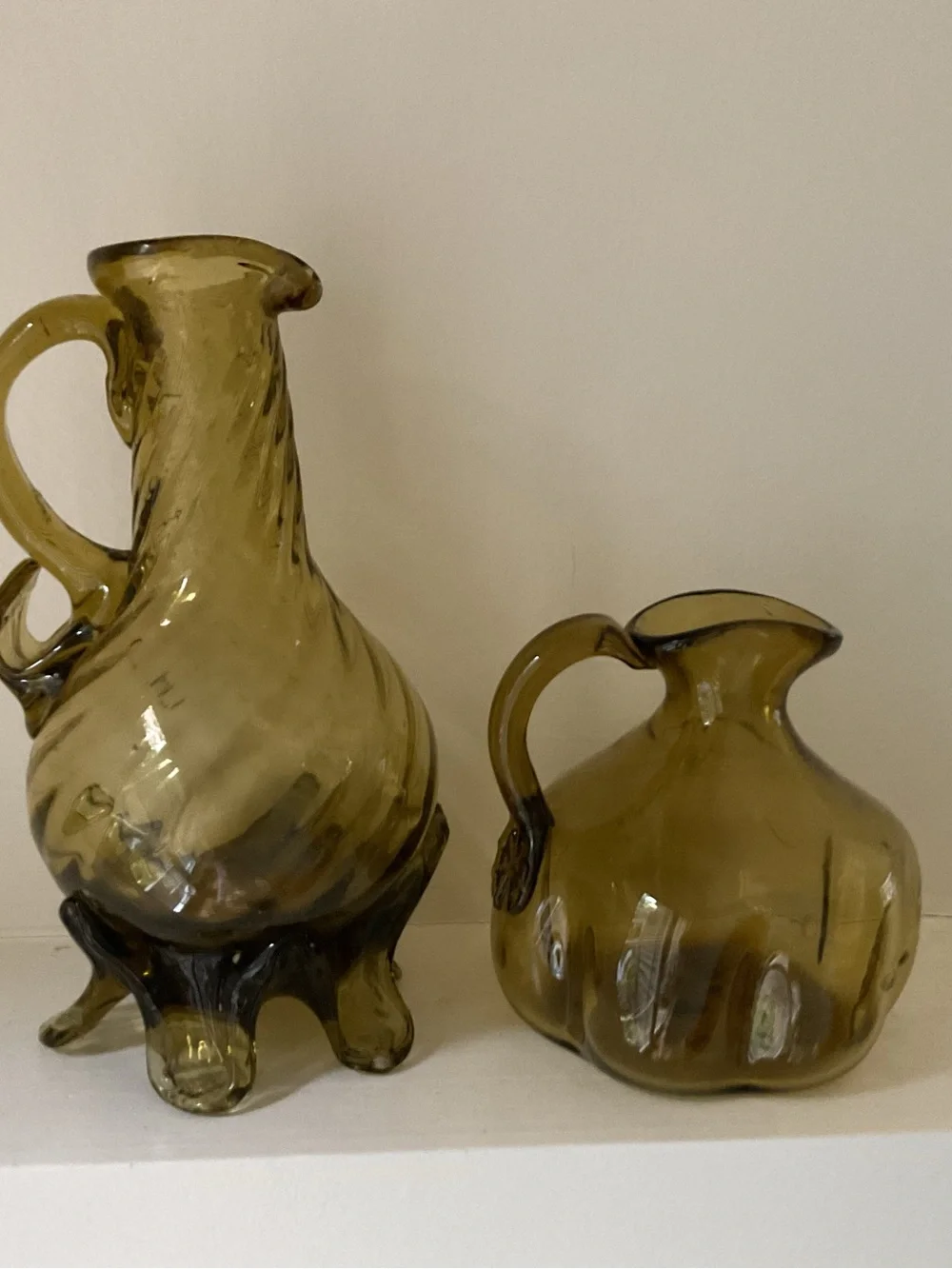 Amber & Green Vintage Glass Pitchers (4)  - Decorative Collection