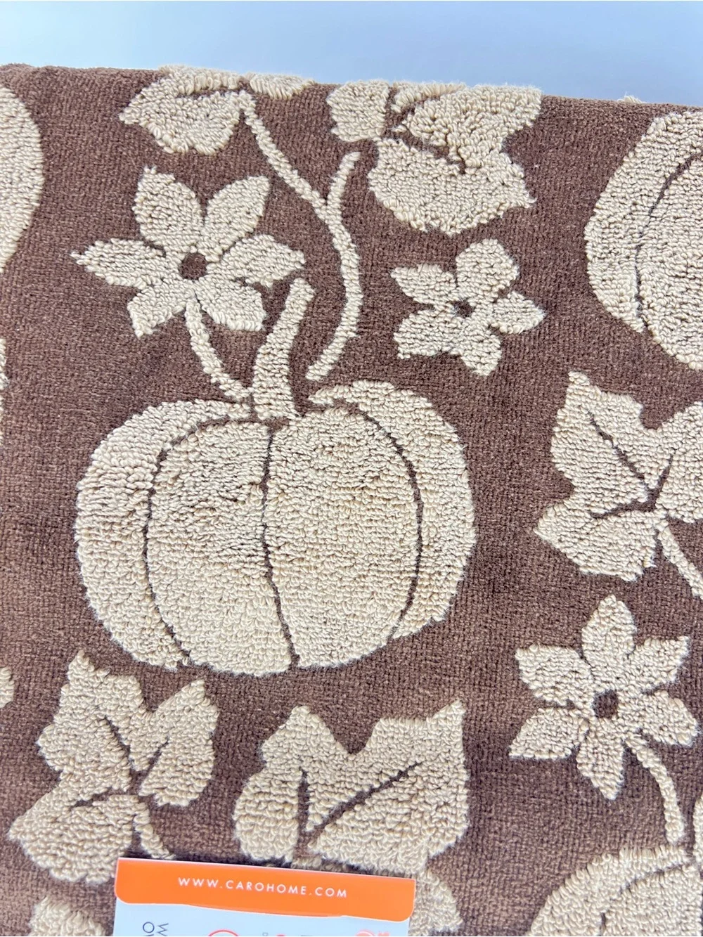 Caro Home Bath Towels Pumpkins Leaves Brown Tan Soft Cotton FALL Decor  2 Pc NEW