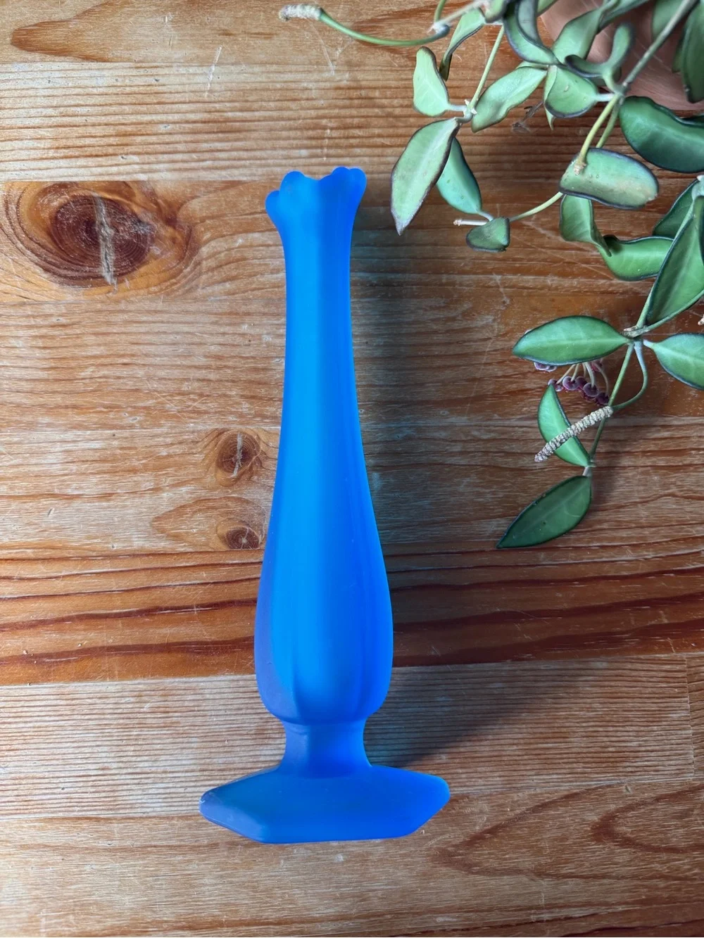 Vintage Blue Glass Swung Bud Vase
