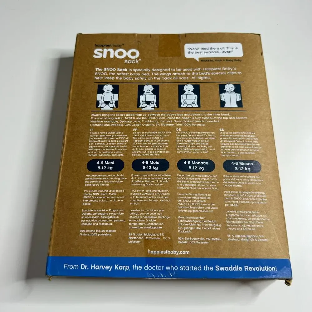 NWT HAPPIEST BABY 100% Organic SNOO Sleep Sack Stars Gray Large 4/6 Months