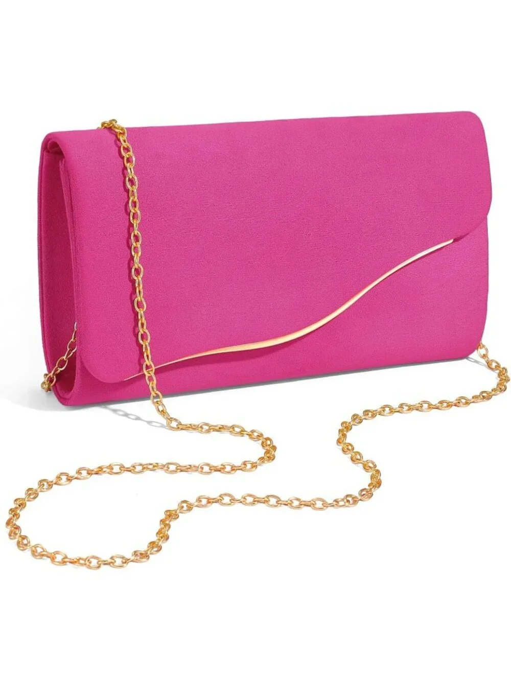 Women’s Rose Red Formal Clutch Purse Elegant Evening Bag Detachable Chain Strap