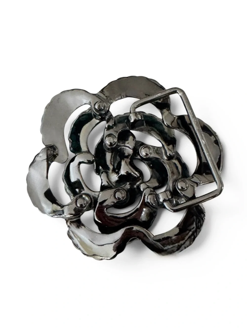 Camellia Floral Beaded Brooch Metal Belt Buckle