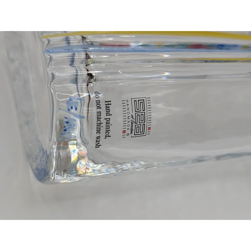 SEA of Sweden Handmade Hand Painted Floral Art Glass Vase 5.5