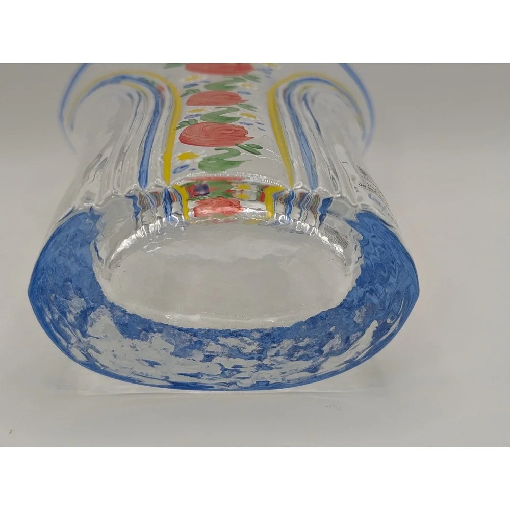 SEA of Sweden Handmade Hand Painted Floral Art Glass Vase 5.5