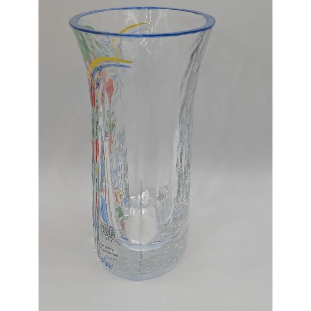 SEA of Sweden Handmade Hand Painted Floral Art Glass Vase 5.5