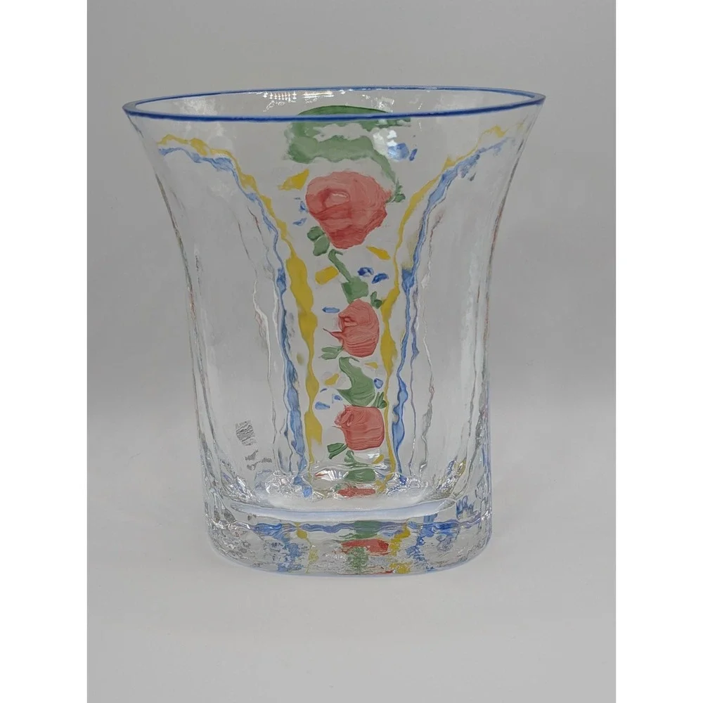 SEA of Sweden Handmade Hand Painted Floral Art Glass Vase 5.5