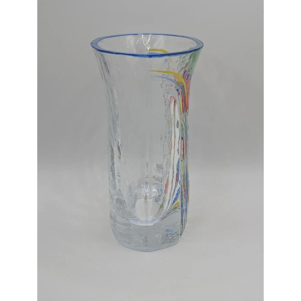 SEA of Sweden Handmade Hand Painted Floral Art Glass Vase 5.5