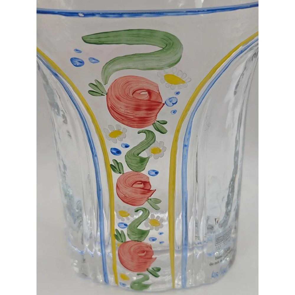 SEA of Sweden Handmade Hand Painted Floral Art Glass Vase 5.5