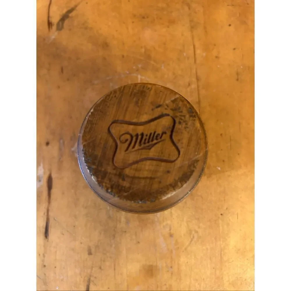 Vintage 1987 Miller Beer Wooden Barrel Keg Paperweight (5266)