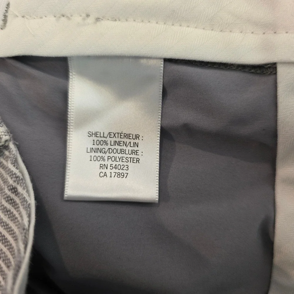 Banana Republic Martin Fit Linen Pinstripe Pants Women 8 Grey White Straight Leg