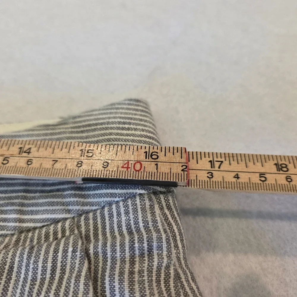 Banana Republic Martin Fit Linen Pinstripe Pants Women 8 Grey White Straight Leg