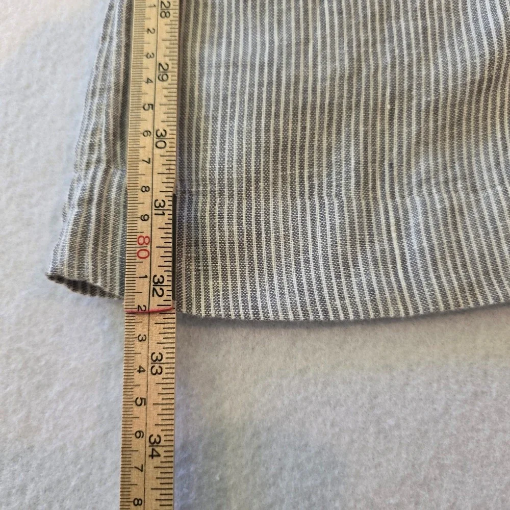 Banana Republic Martin Fit Linen Pinstripe Pants Women 8 Grey White Straight Leg