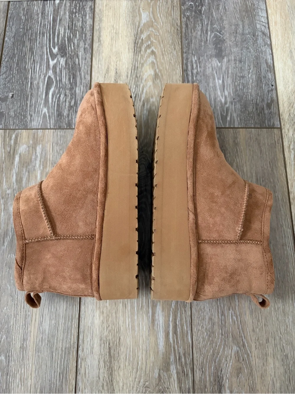 Madden Girl Embrace Suede Slip-On Platform Chestnut Mini Ankle Boots