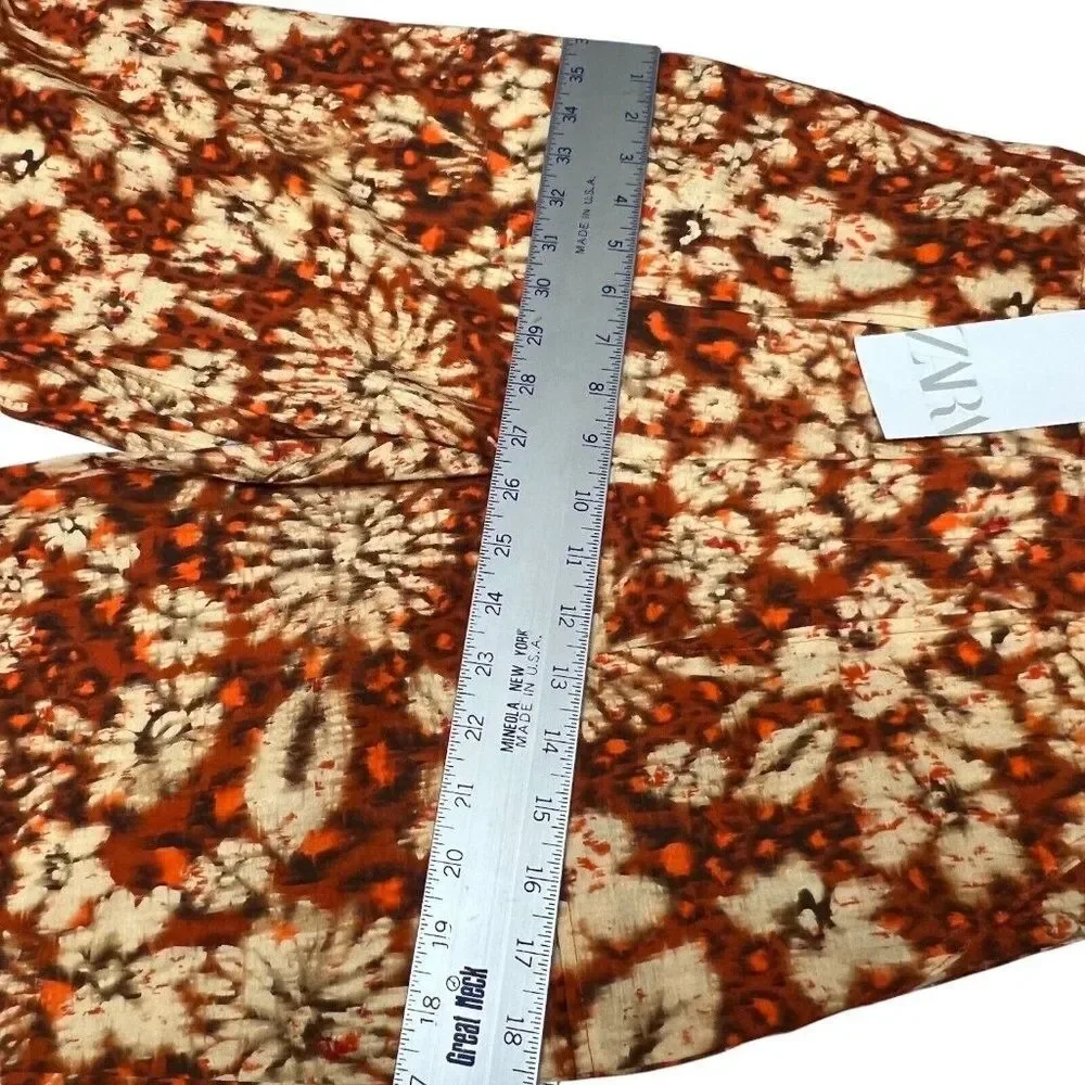 Zara‎ Floral Wide Leg High Rise Boho Linen Blend Pants