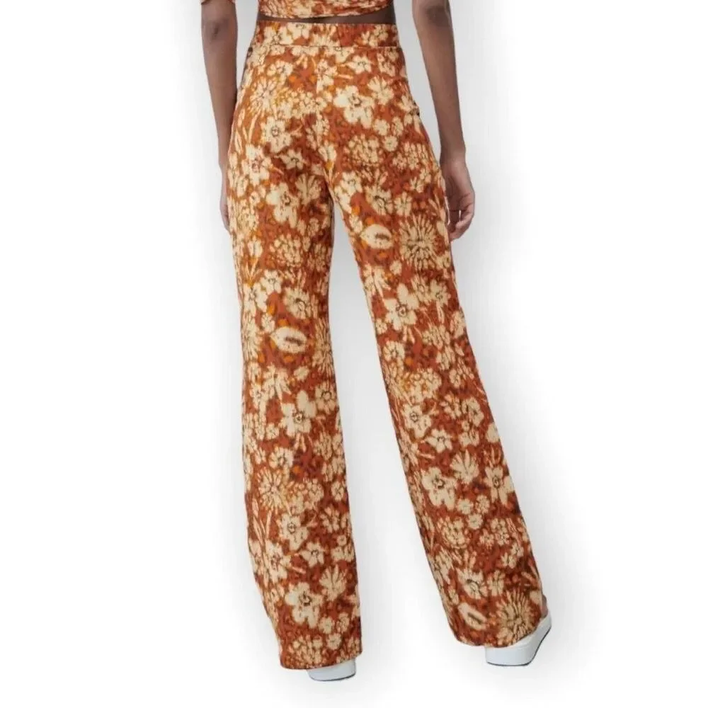 Zara‎ Floral Wide Leg High Rise Boho Linen Blend Pants