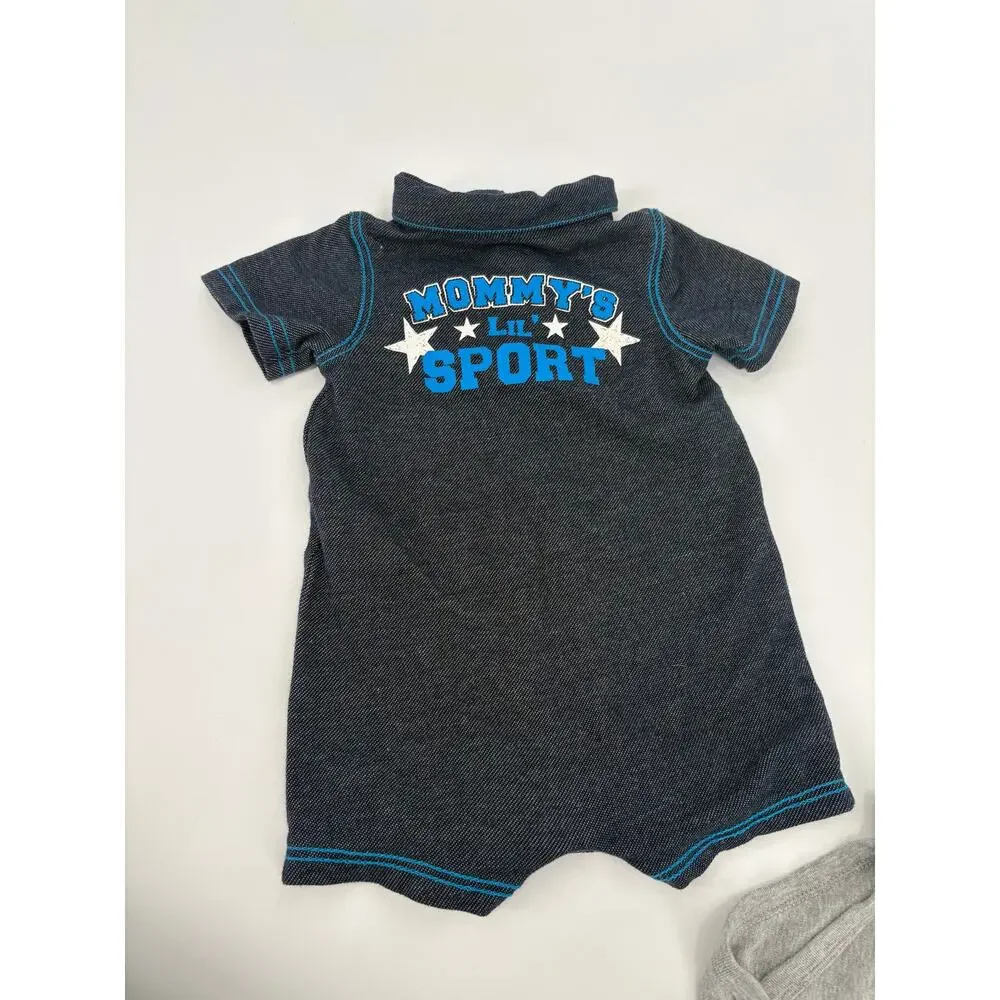Baby Boy 18M Romper Lot Disney Mickey Mouse + Okie Dokie Denim Sport