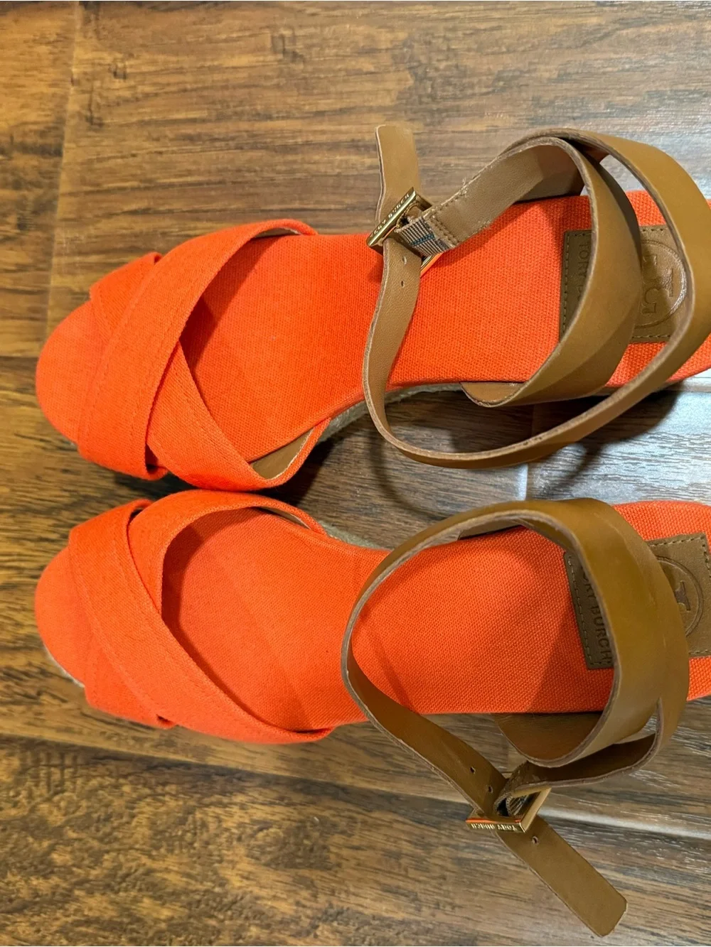 Tory Burch Orange Espadrille Wedge Sandals