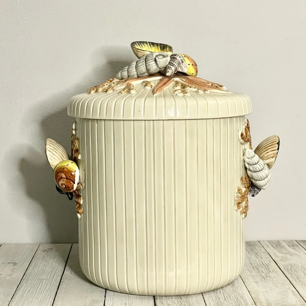 Fitz and Floyd RARE Vintage Coquille Seashell Coral Nautical Ice Bucket with Lid