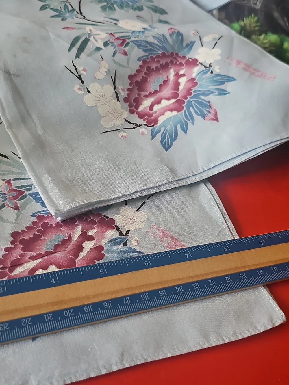NEW Set 3 Vintage square Handkerchief floral blue pastel (17x17