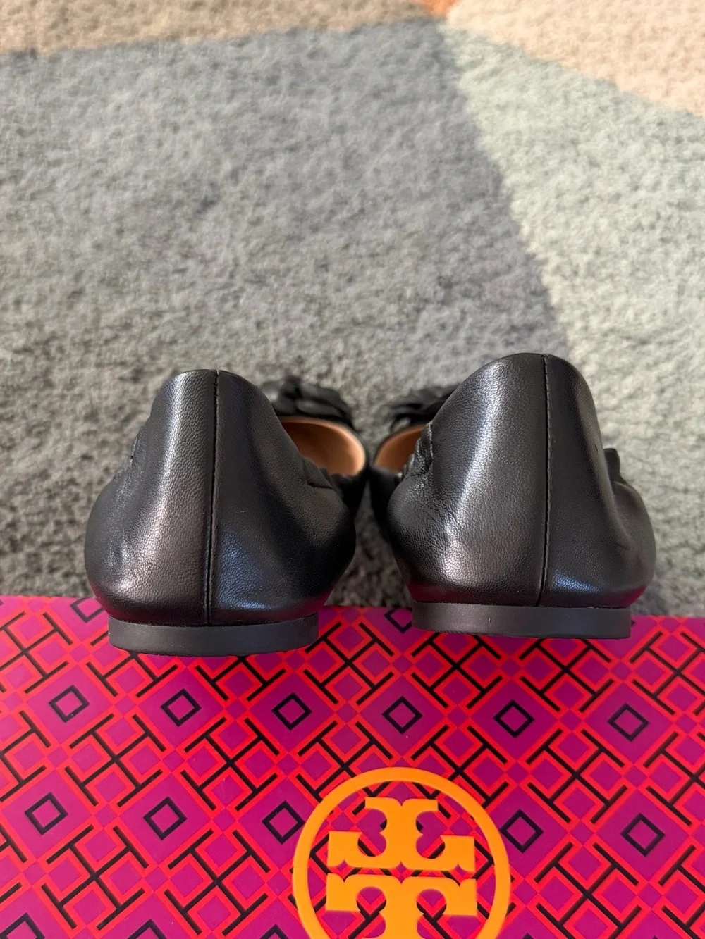 Tory Burch Black Classic Sheep Blossom Ballet Flats