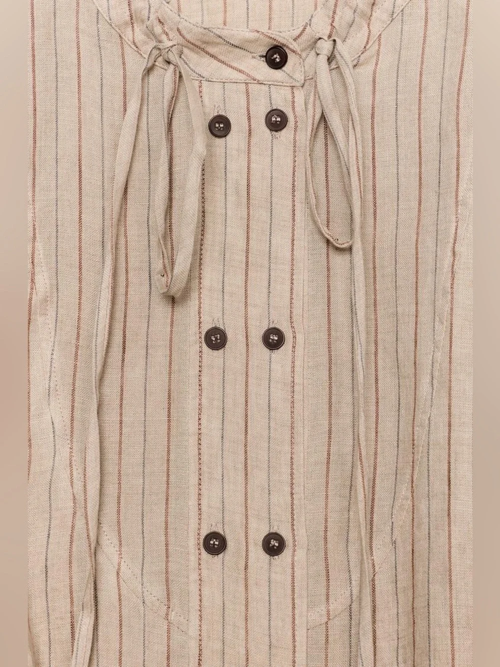 NWT. Zara ZW Collection Beige 100% Linen Striped Shirt. Size L.