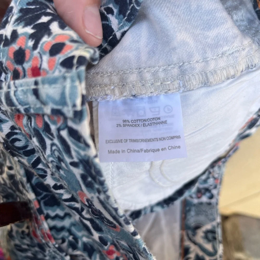 Tory Burch Emmy Ankle Skinny Jeans Blue‎ Lake Kyoto Floral Print Size 26