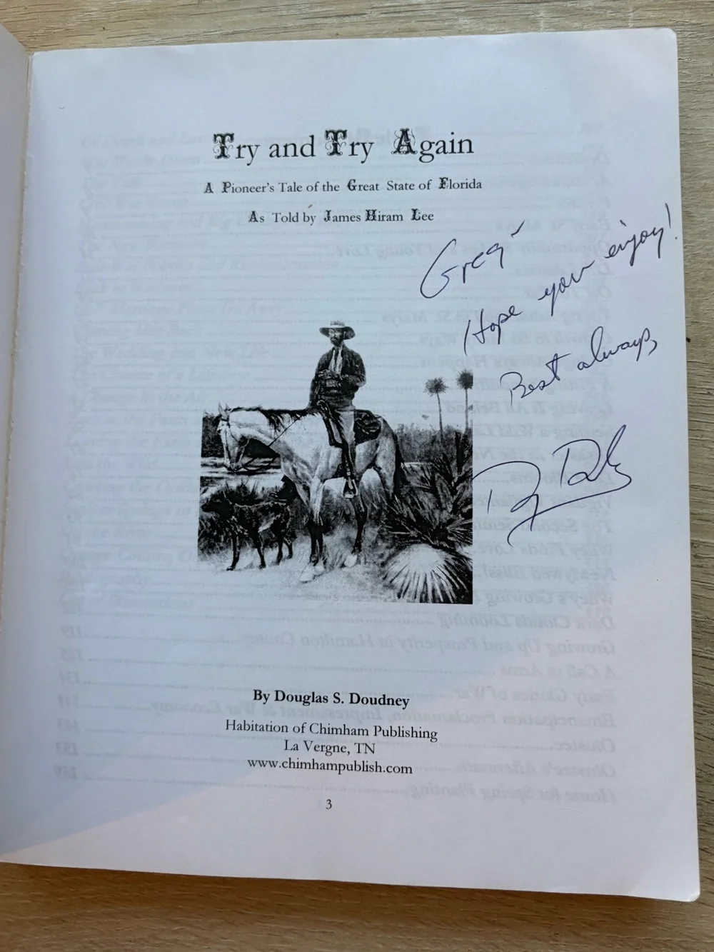 Try and Try Again, Douglas S. Doudney. Pioneer History Of Florida. Signed Pbk.