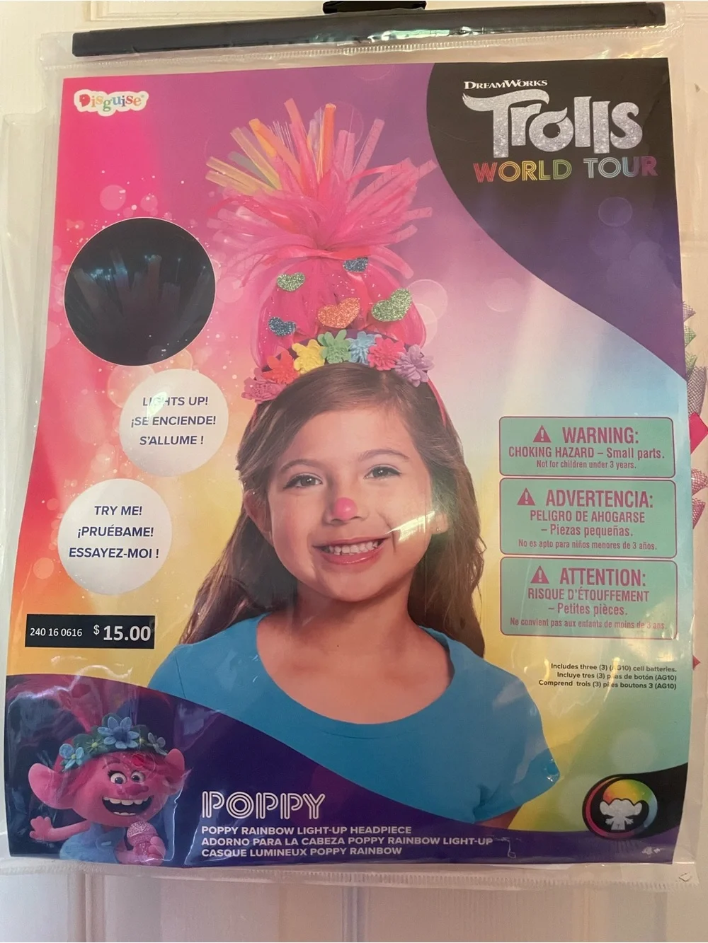 Disguise Poppy Rainbow Light-Up Headdress - Pink